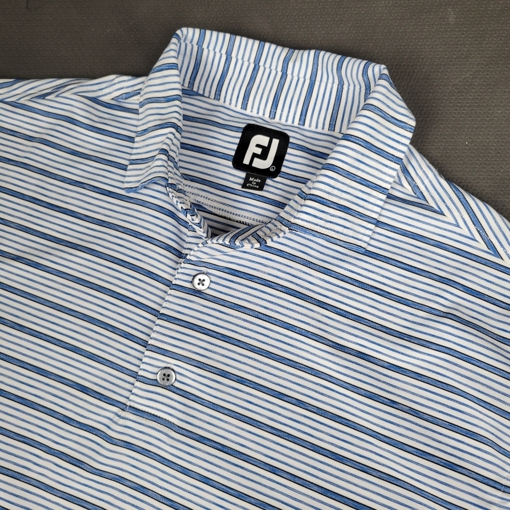Footjoy Golf Performance Polo Men's Large Striped Blue Short Sleeve